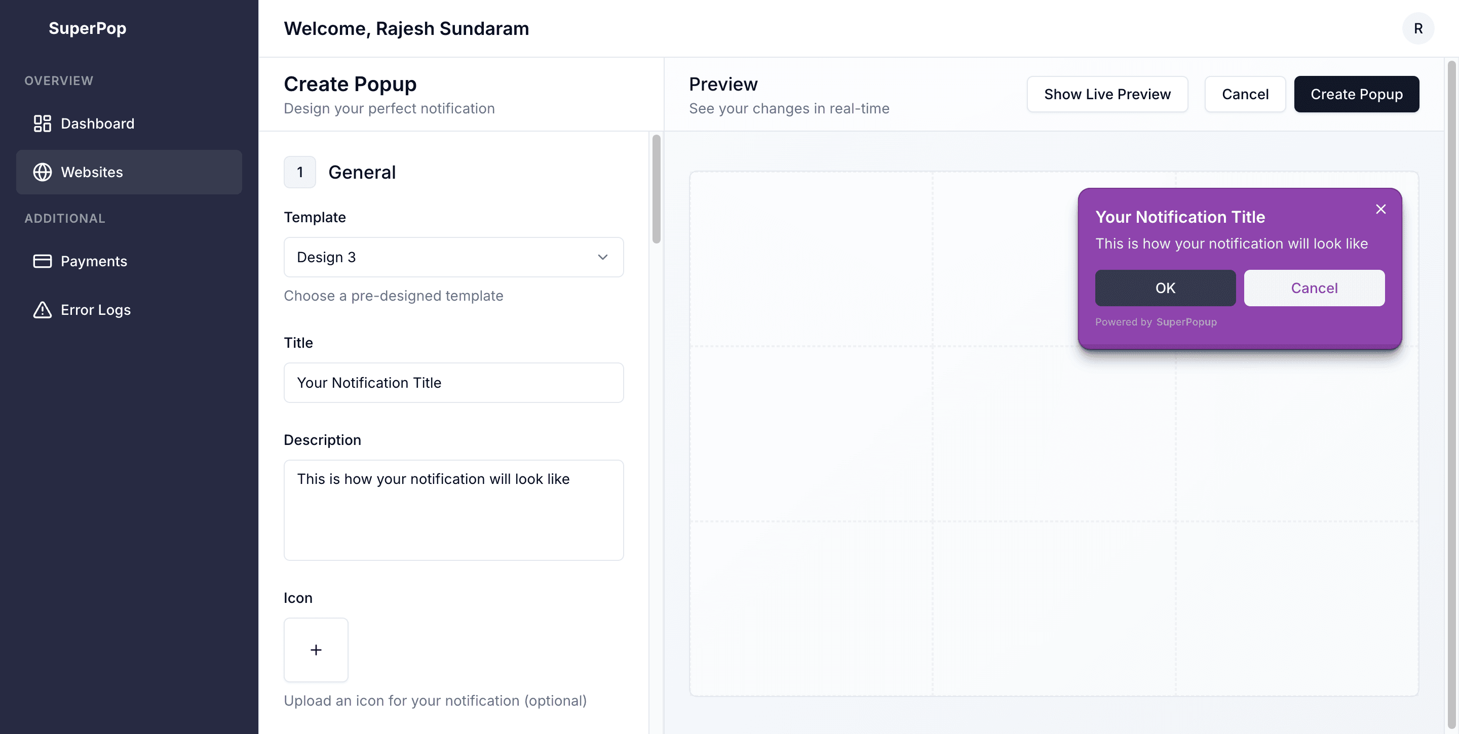 SuperPopup customize page